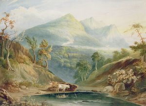Uitgestrekt Landschap met Drinkende Koeien